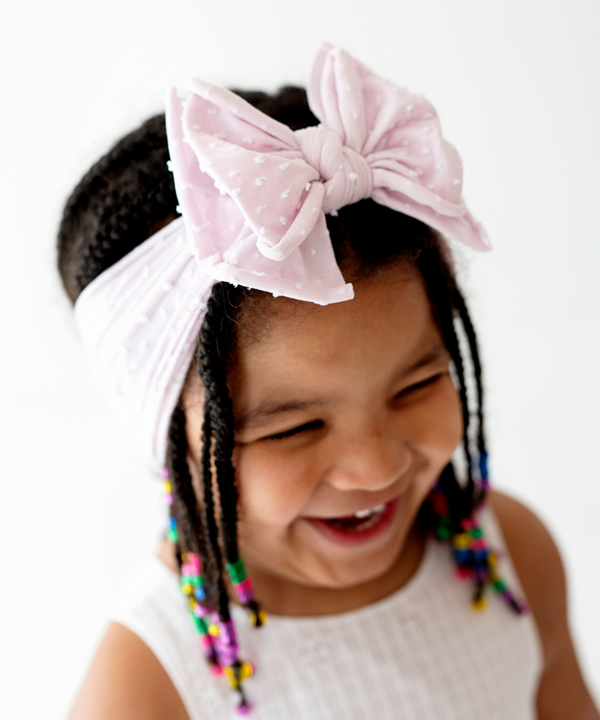 Shabby Dot FAB® nylon bow headband: Thistle/ White Dot