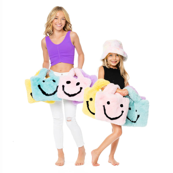 Faux Fur Fuzzy Happy Face Purses for Kids