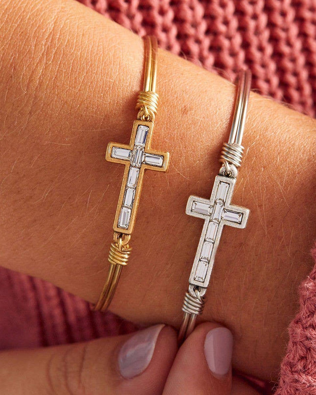 Baguette Cross Bangle Bracelet in Crystal