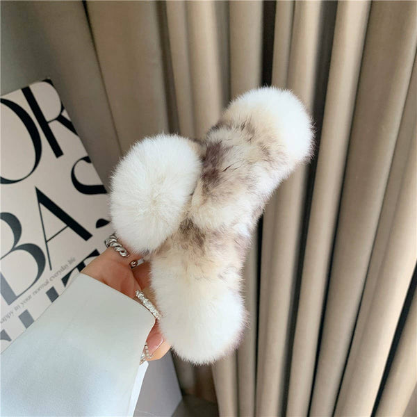 Large Rabbit Fur Hair Claw - Fluffy Winter Clip_CWAHA3307