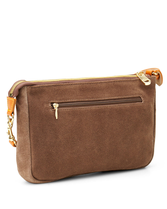 "Colette" Suede Shoulder Bag in Praline