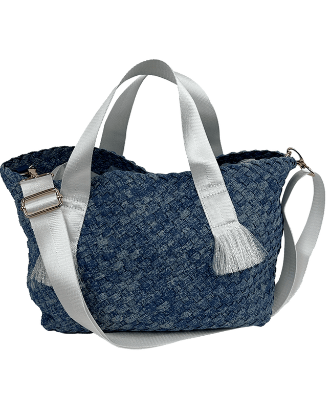 Daria Large Woven Denim Tote w/ Contrast Handles w/ Crossbody Strap