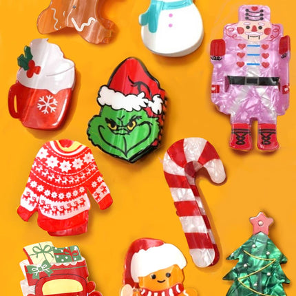 CHRISTMAS TREE SANTA SNOWMAN HAIR CLAW CLIPS | 40H939