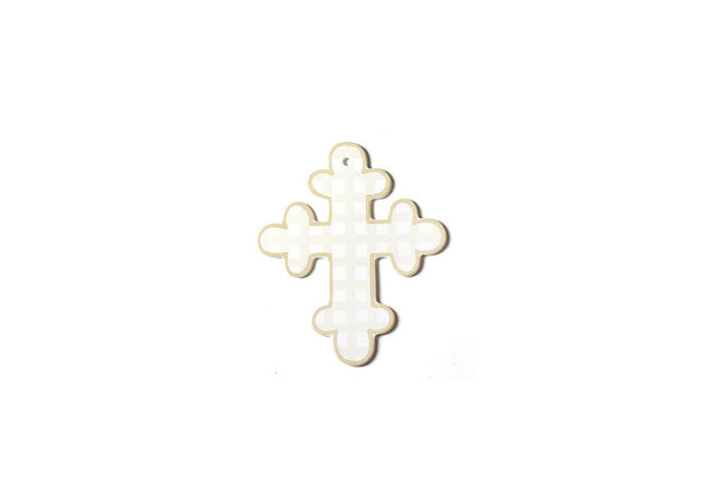 Personalized Ecru Gingham Ceramic Cross