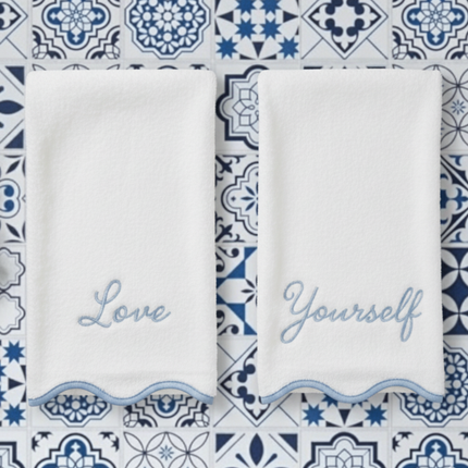 Personalized Luxury Cotton Hand Towels with Scallop Piping