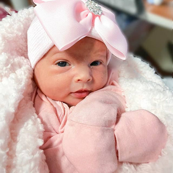 BELLA BOW Newborn Girl Bow Hospital Hat - Baby Girl Hat