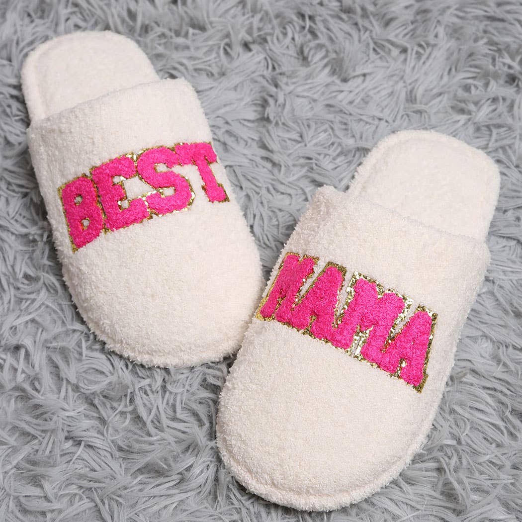 BEST MAMA Chenille Patched Home Slippers-Pink