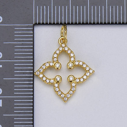 Gold Filled Four Leaf Clover Flower Charm Pendant, CP016