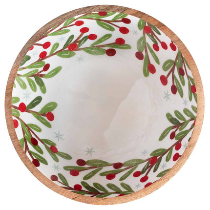 Winter Berry Holly Mango Wood Bowl Christmas