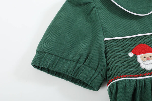 Green Corduroy Santa Smocked Dress