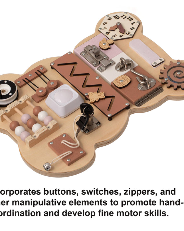 Wooden Sensory Bear Shaped Learning Toddler Busy Board