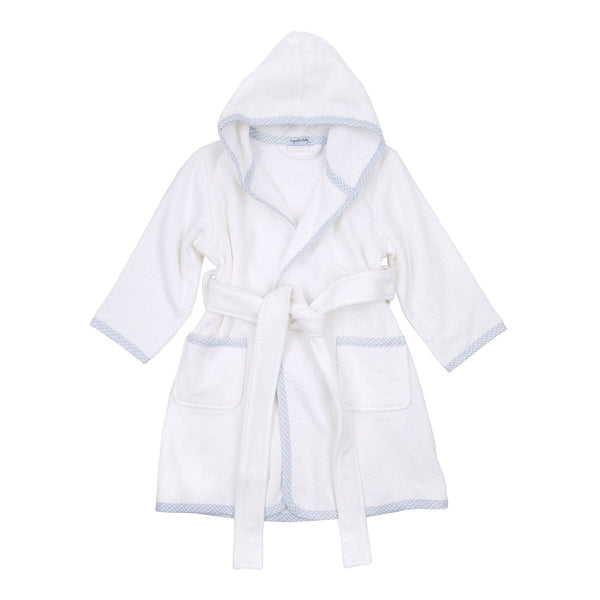 Essentials Light Blue Gingham Trim Bathrobe