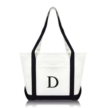 Personalized Black Tote Bag with Initial