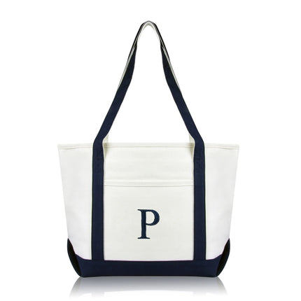 Personalized Black Tote Bag with Initial