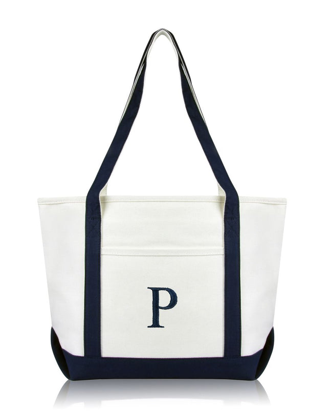 Personalized Black Tote Bag with Initial