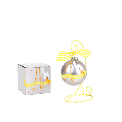 Stork We are Expecting Glass Ornament