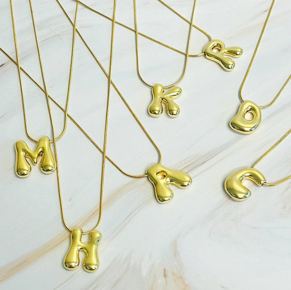 EY Balloon Letter Initial Necklace-Gold