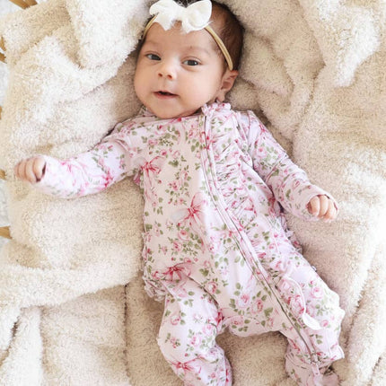 Bows in Bloom Ruffle Zipper Footie