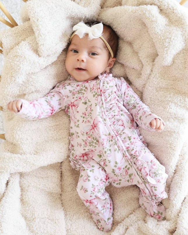 Bows in Bloom Ruffle Zipper Footie
