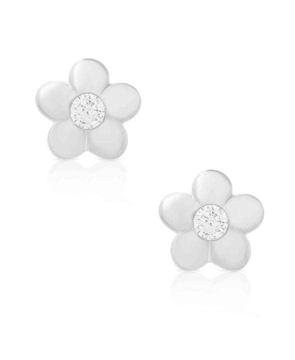 Flower CZ Stud Earrings In Sterling Silver