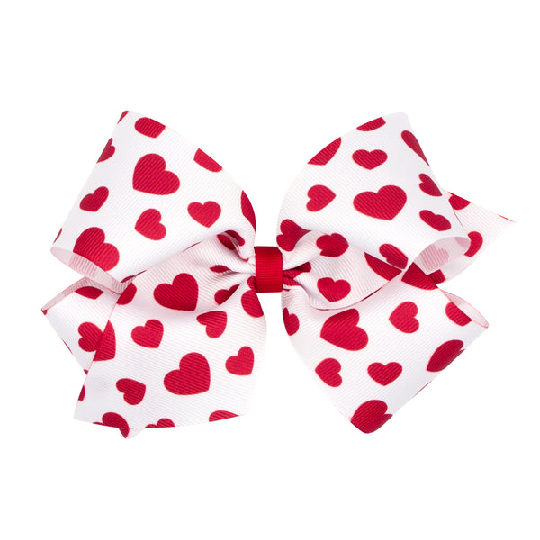 King Valentine Open Heart Print Grosgrain Girls Hair Bow