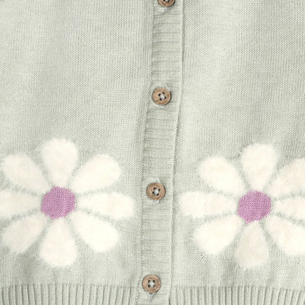 Flower & Heart Baby Sweater Cardigan & Pants Set