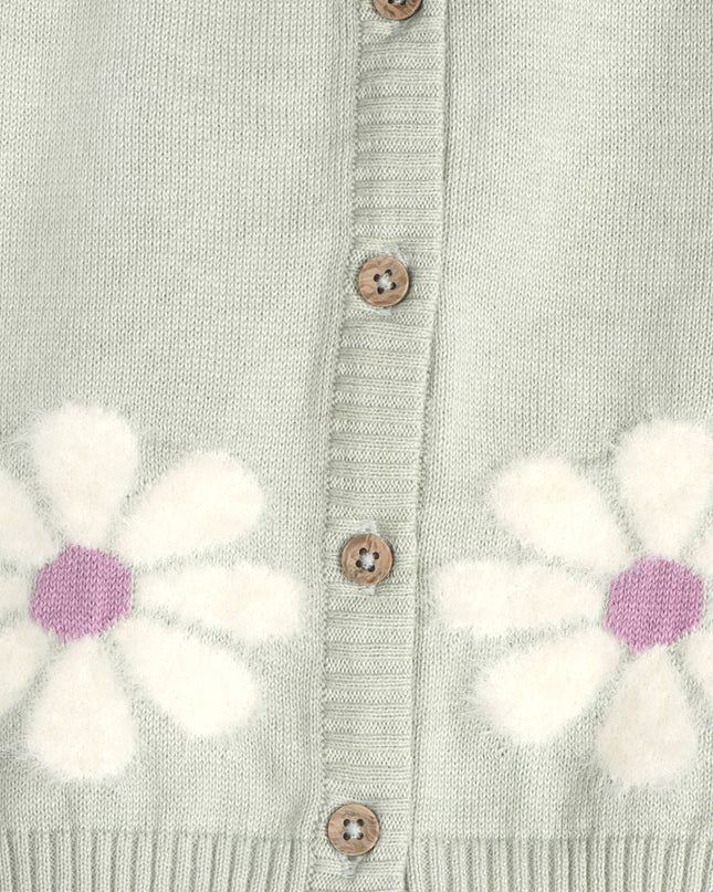 Flower & Heart Baby Sweater Cardigan & Pants Set