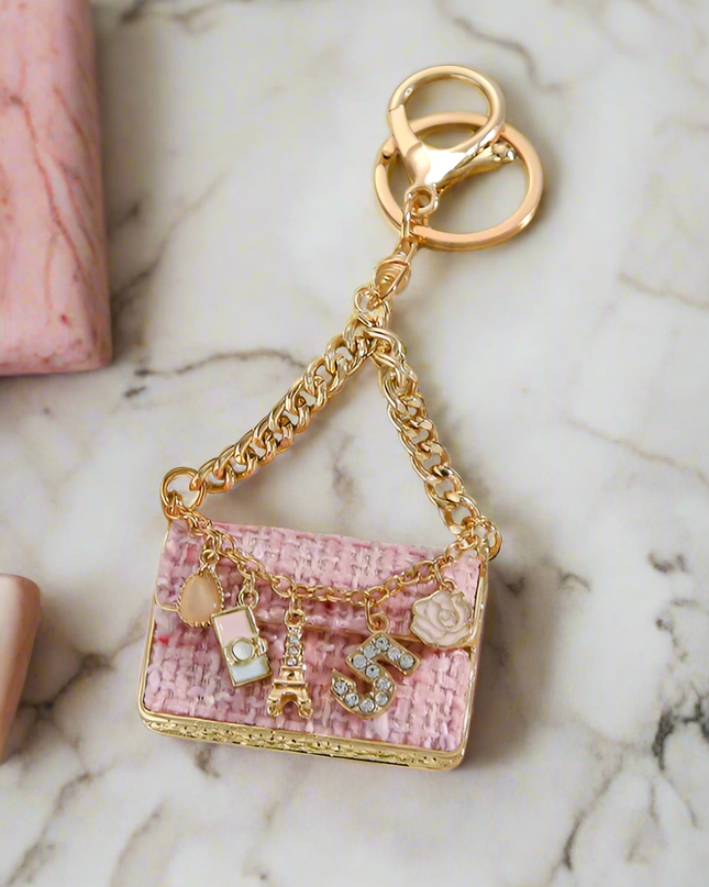 Pink Tweed Handbag Purse Charm