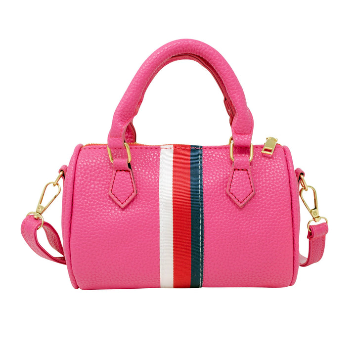 Leather Striped Duffle Handbag