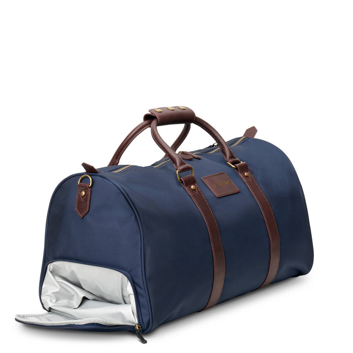"Alex" Navy Nylon and Leather Duffle Bag (Personalizable)