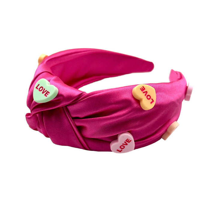 Pink Satin Knot Conversation Heart Headband