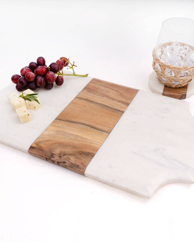 Marble & Wood Beveled Serving Board