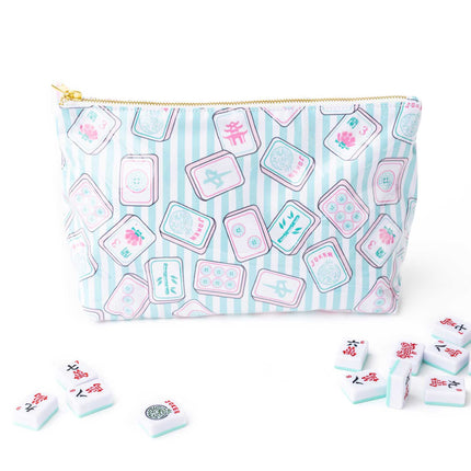 Mahjong Tile Print Clear-Coated Travel Pouch