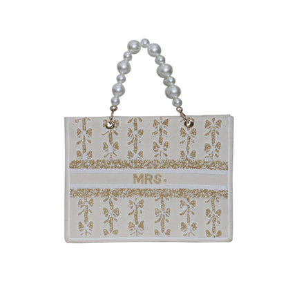 Pearl Bow Square Tote Bag