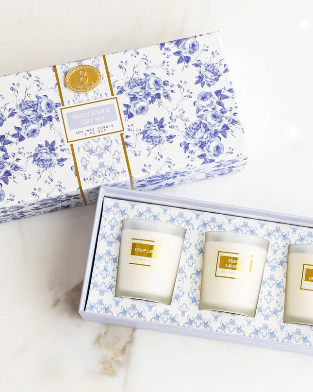 Blue Floral 3 Piece Assorted Candle Boxed Set