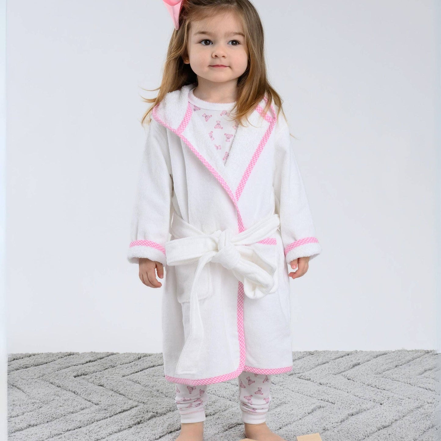 Essentials Pink Gingham Trim Bathrobe