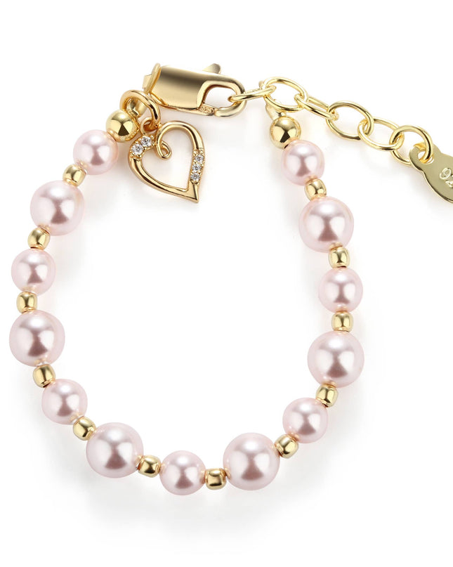 14K Gold-Plated Pink Pearl Baby Heart Bracelet Kids Jewelry