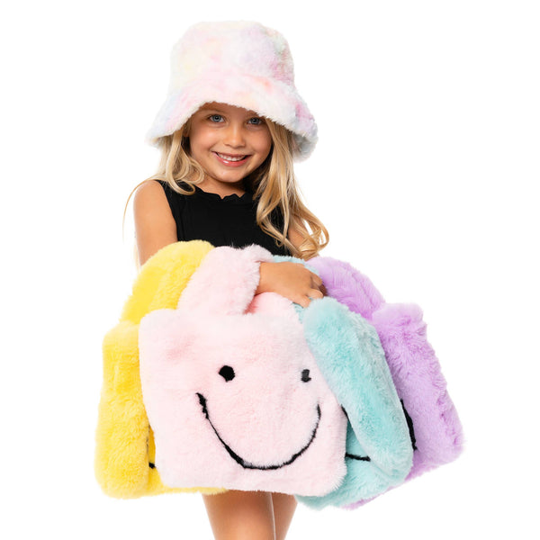 Faux Fur Fuzzy Happy Face Purses for Kids