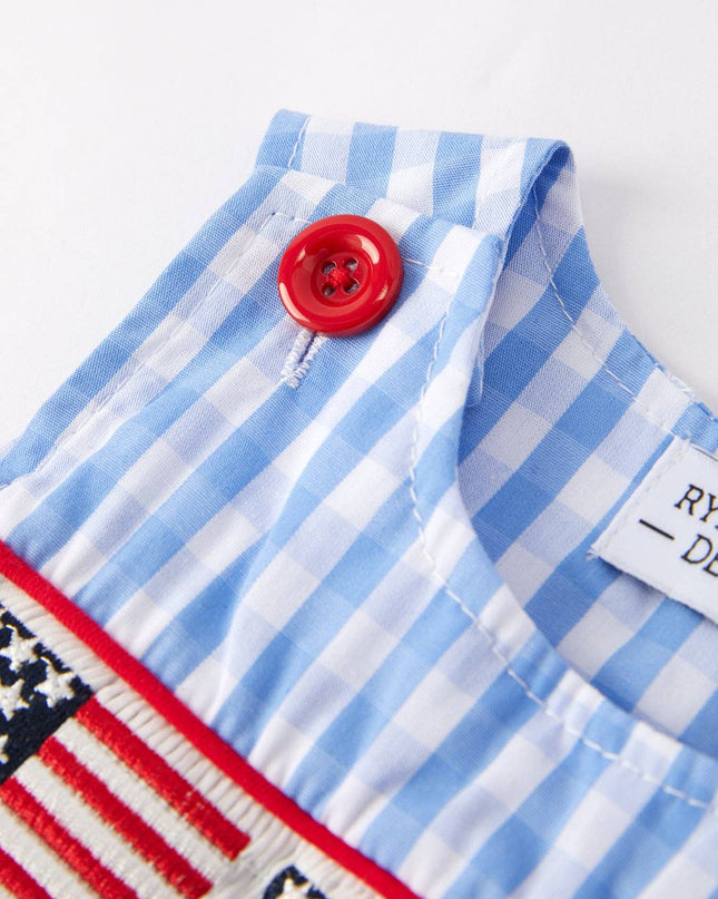 4th of july Flag Embroidery Smocking Boys Romper