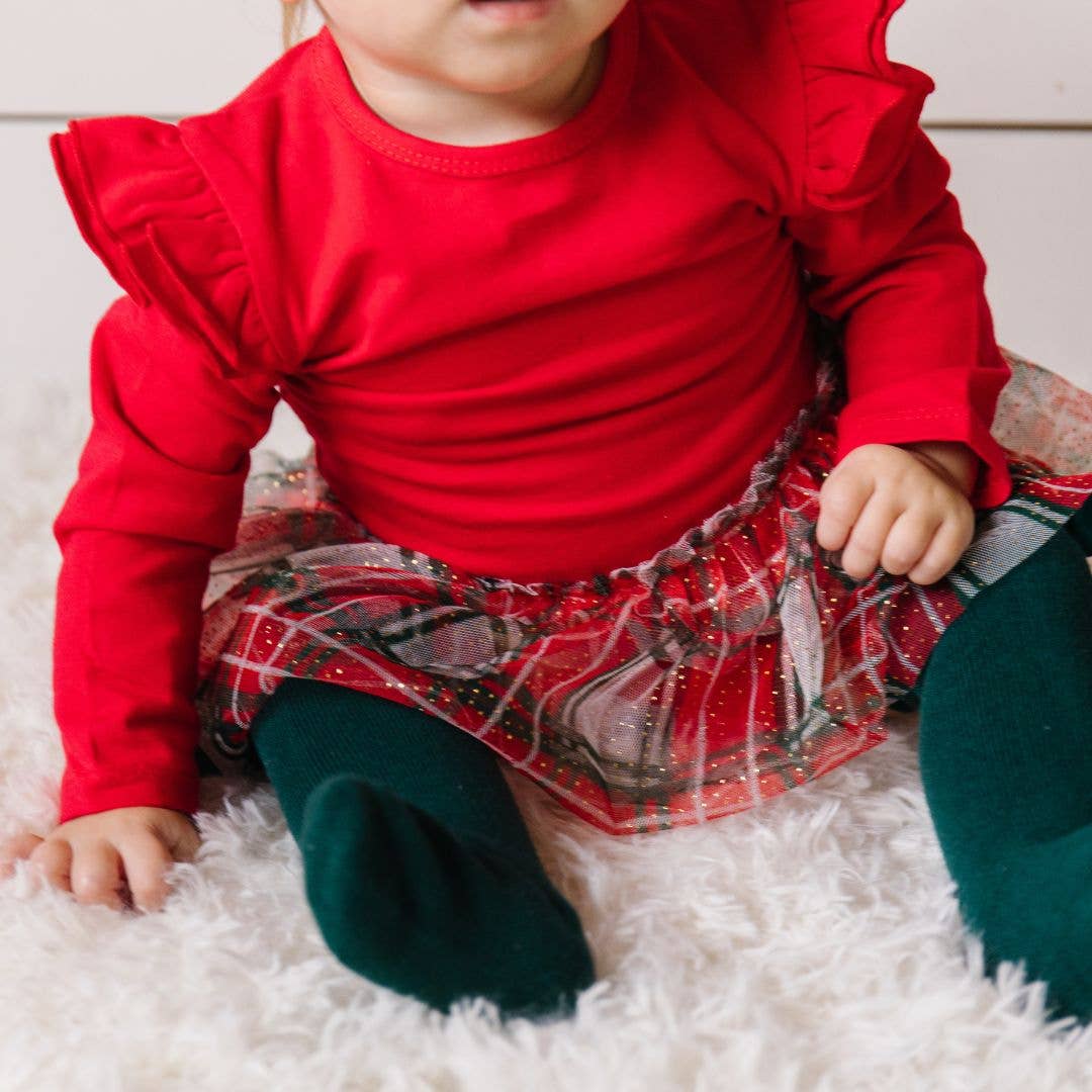 Christmas Red Plaid Long Sleeve Tutu Bodysuit - Holiday Baby