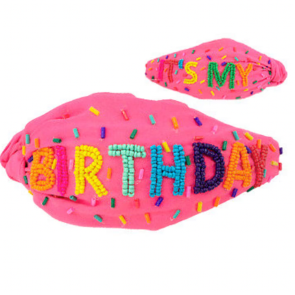 Happy Birthday Girl Pink Spring Knot Headband