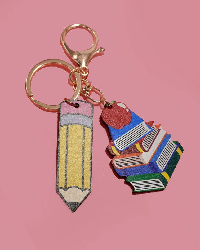 School Book Pencil Bag Charm Keychain