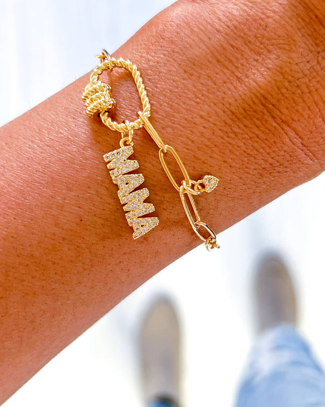 18K Gold Filled Mama Pave' Charm Bracelet