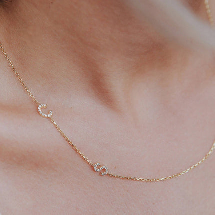 Pave Initial Necklace, CZ Initial Necklace, Sideways Initial