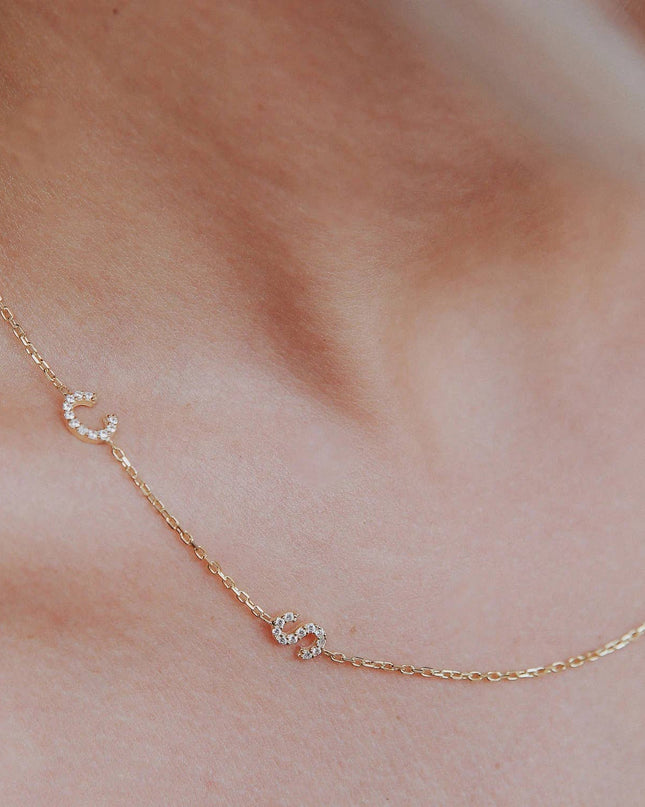 Pave Initial Necklace, CZ Initial Necklace, Sideways Initial