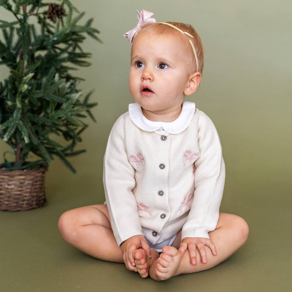 Zoe Bow Sweater Knit Baby Button Cardigan
