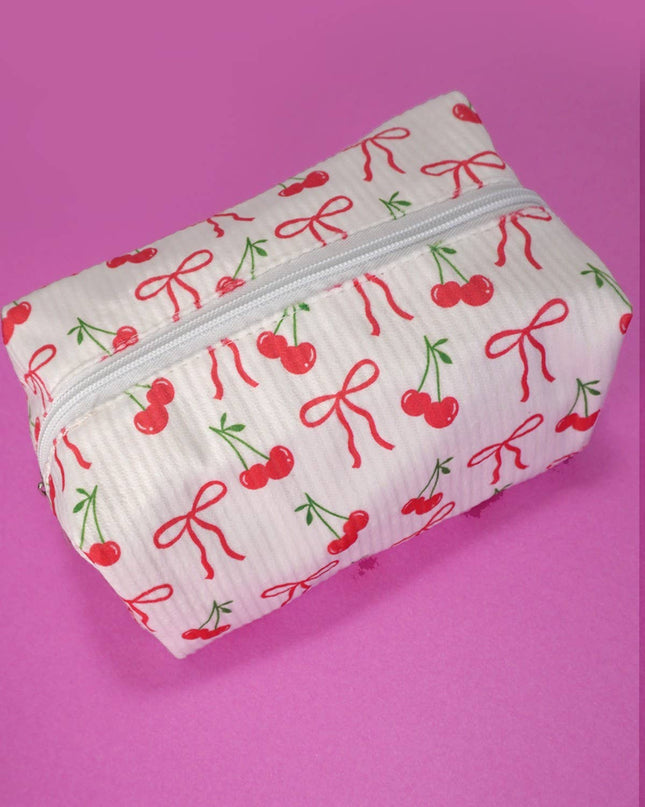 CHERRY WESTERN BOW MAKEUP COSMETIC POUCH BAG