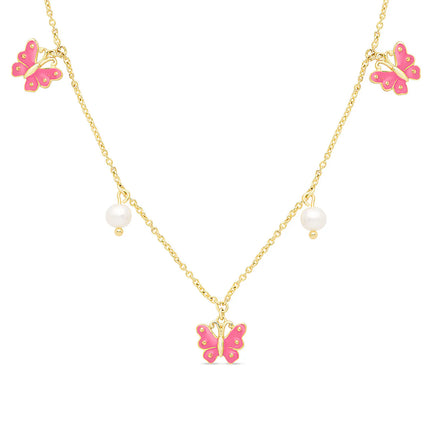 Butterfly And Freshwater Pearl Charms Necklace