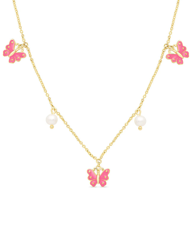 Butterfly And Freshwater Pearl Charms Necklace