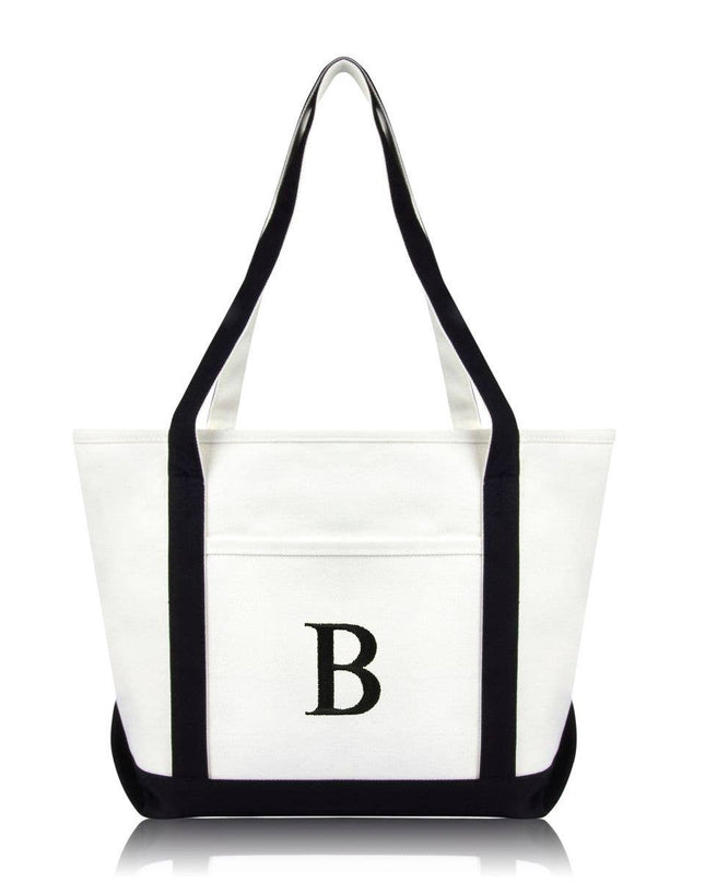 Personalized Black Tote Bag with Initial